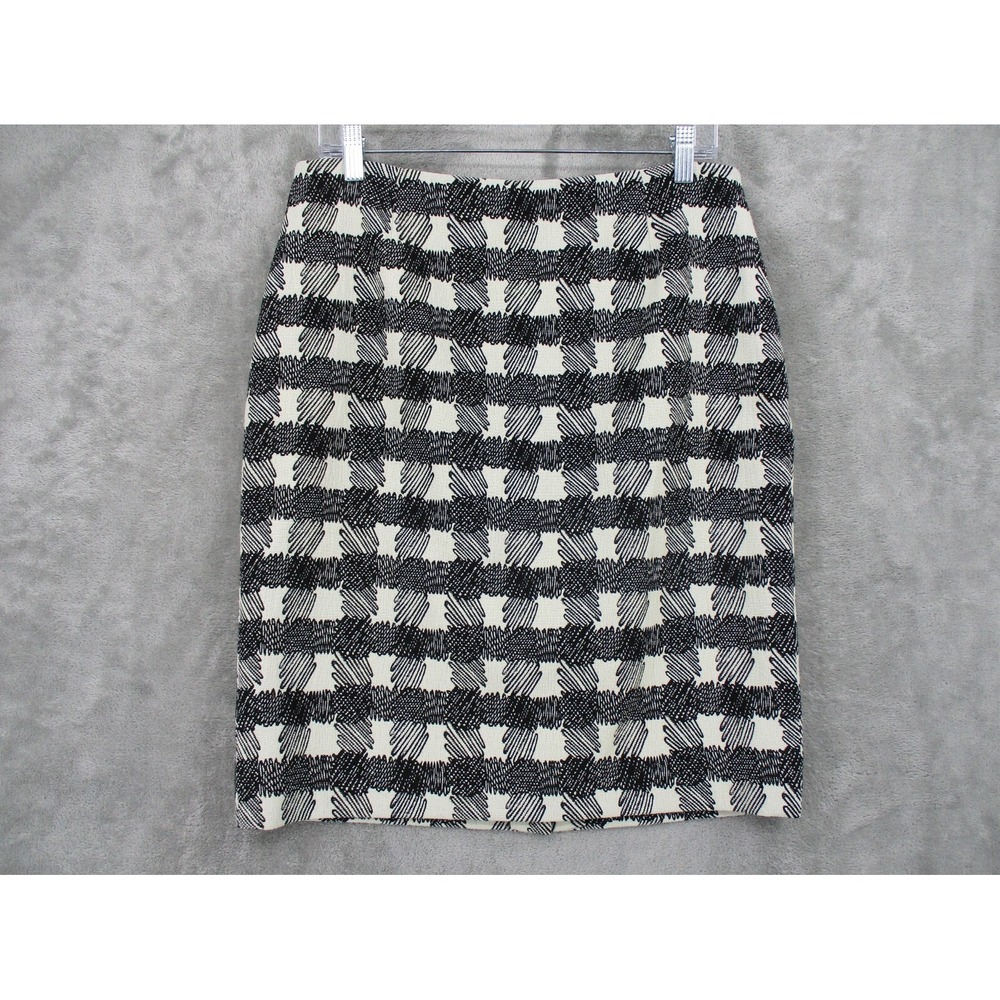 Doncaster Skirt Women 8 Black White Textured Gingham Plaid Pencil Knee Length